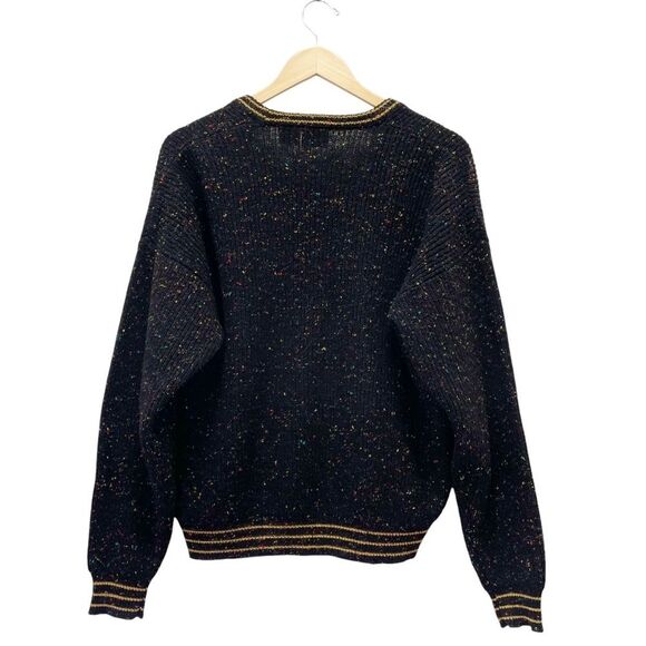 Vintage 80s Liz Claiborne LizWear Wool Varsity Cardigan Black Speckle Size Small - Picture 7 of 14